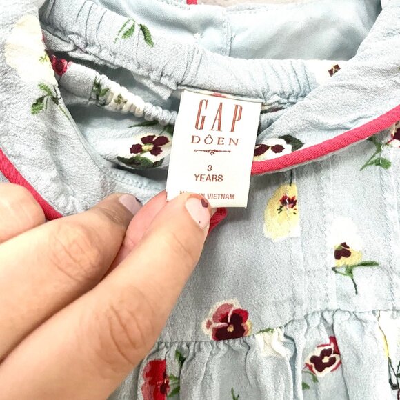 GAP X DOEN Floral Dress Girls Blue Red Short Sleeve Peter Pan Collar Size 3 - Picture 3 of 6